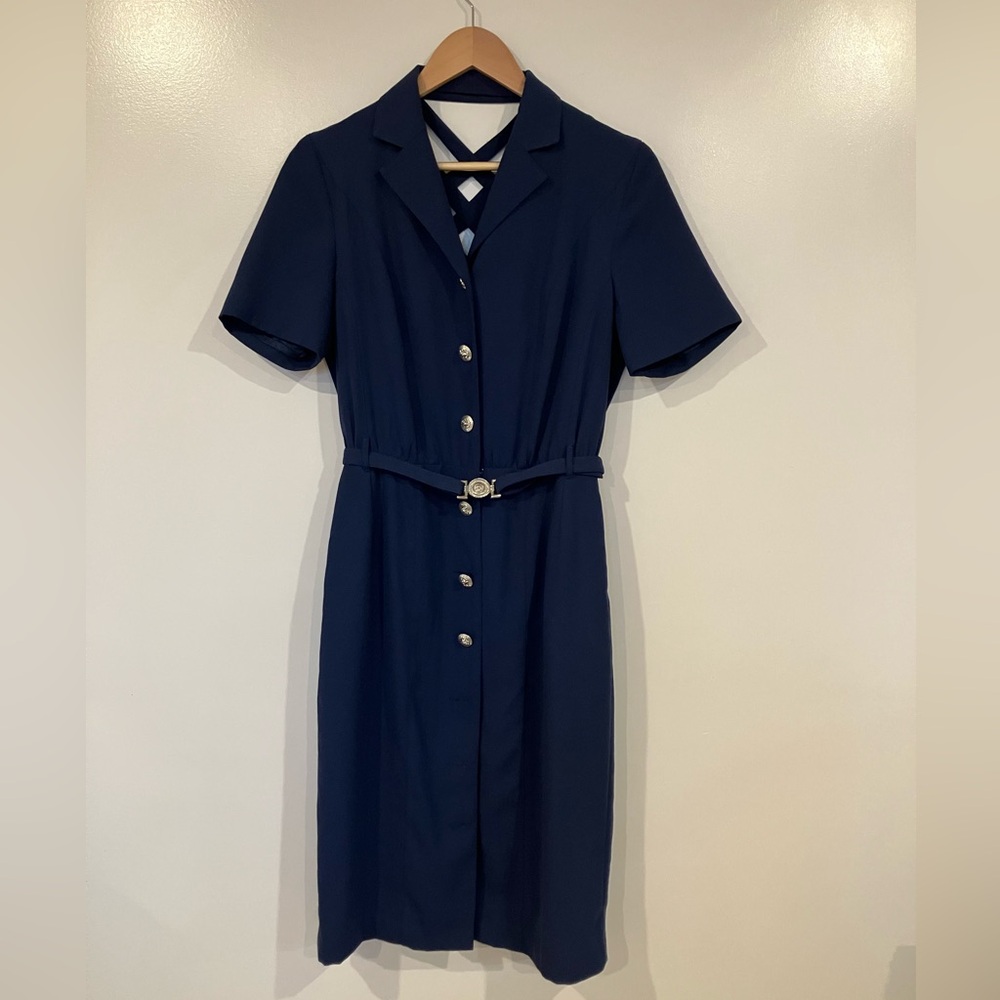 Vintage Navy Button Front Shirt Dress | Lattice Back
